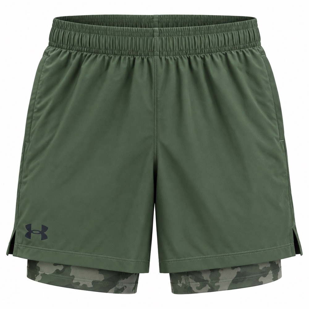 Under Armour boys Green 2-in-1 Camo Lined Shorts athletic NWT running loose gym
